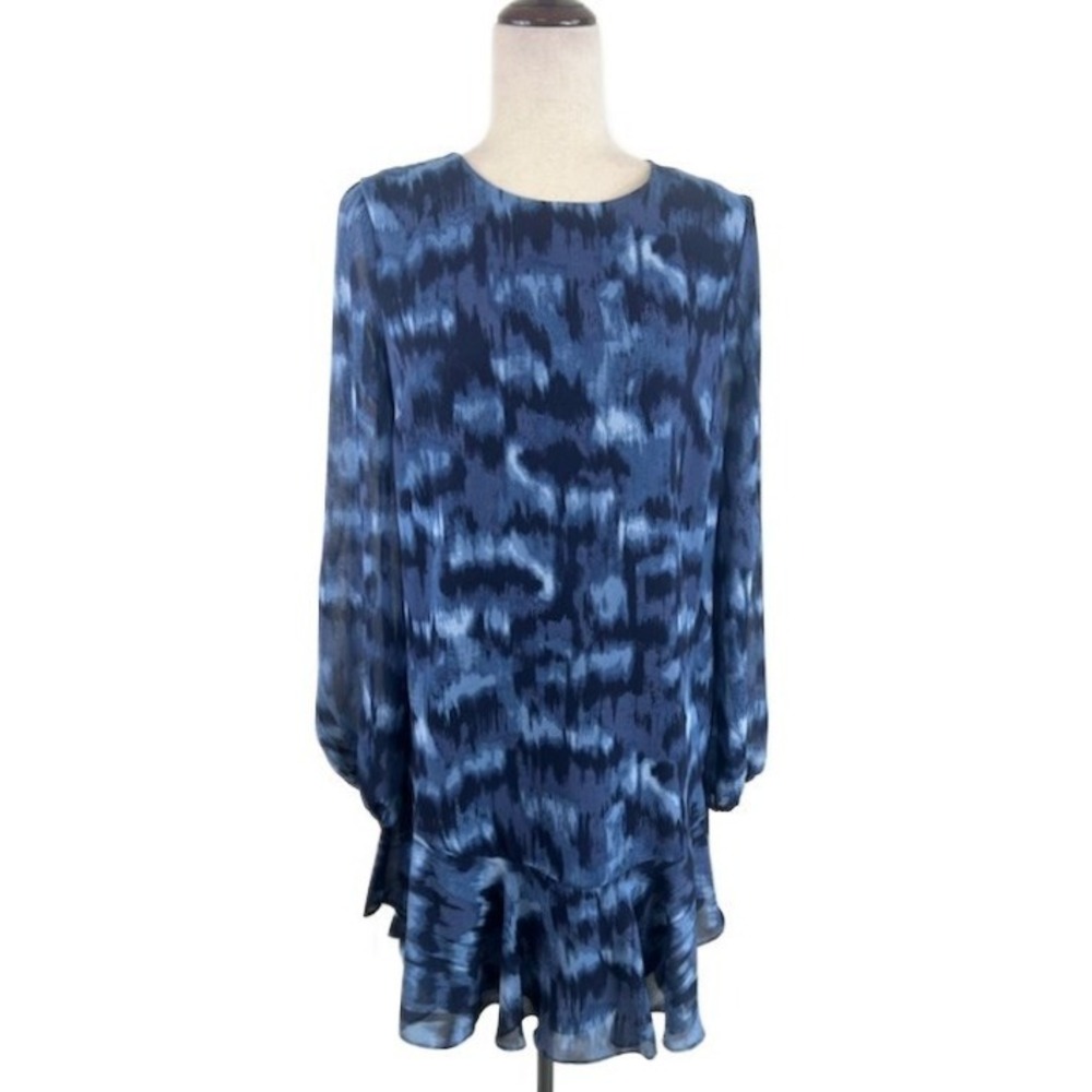 New BCBGMAXAZRIA Women's Blue Cloud Print Long Sleeve Dress Size Small $248‎